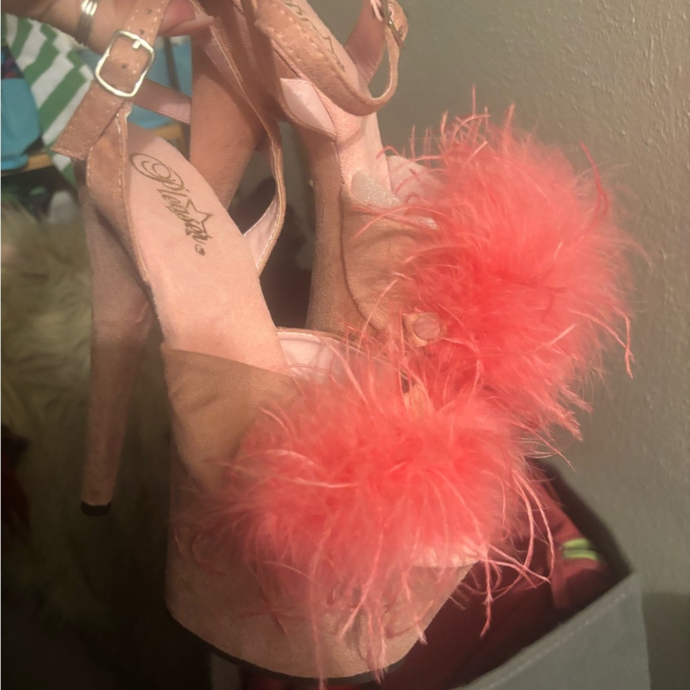 Pink Feathered Women's Heels